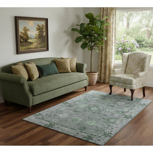HomeRoots 8' Elegant Sage and Gray Oriental Round Rug – Washable, Stain-Resistant, UV-Protected for Busy Homes 716536