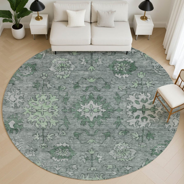 HomeRoots 8' X 10' Stylish Sage and Gray Oriental Washable Area Rug – Stain Resistant, UV Protected, Durable Design 716537