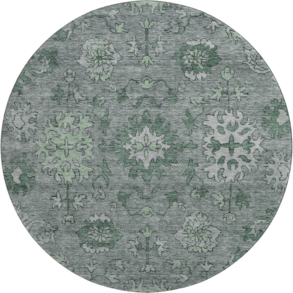 HomeRoots 8' X 10' Stylish Sage and Gray Oriental Washable Area Rug – Stain Resistant, UV Protected, Durable Design 716537