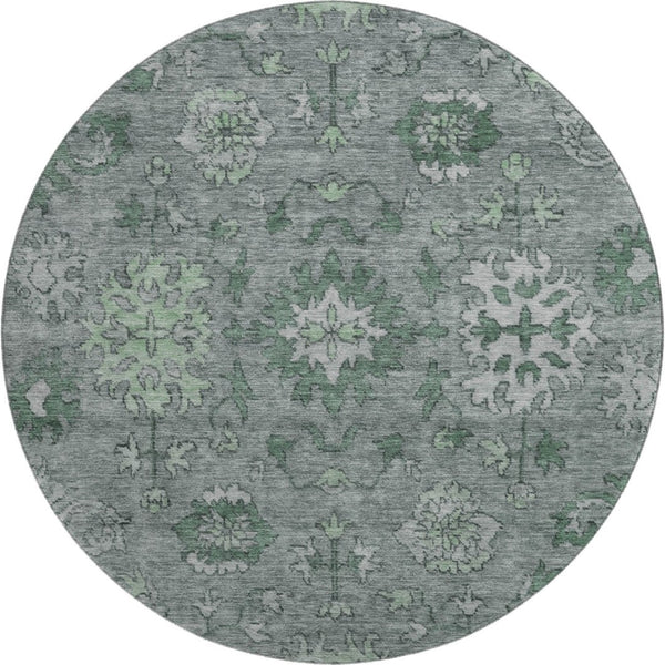 HomeRoots 8' X 10' Stylish Sage and Gray Oriental Washable Area Rug – Stain Resistant, UV Protected, Durable Design 716537