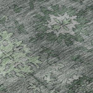 HomeRoots 8' X 10' Stylish Sage and Gray Oriental Washable Area Rug – Stain Resistant, UV Protected, Durable Design 716537