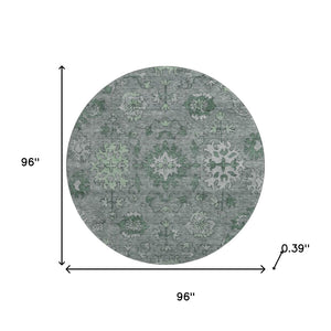 HomeRoots 8' X 10' Stylish Sage and Gray Oriental Washable Area Rug – Stain Resistant, UV Protected, Durable Design 716537