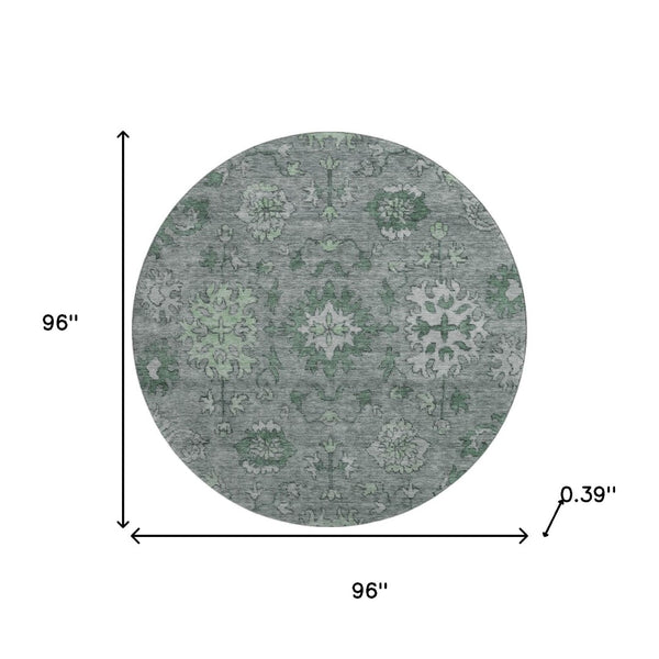 HomeRoots 8' X 10' Stylish Sage and Gray Oriental Washable Area Rug – Stain Resistant, UV Protected, Durable Design 716537