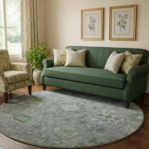 HomeRoots 8' X 10' Stylish Sage and Gray Oriental Washable Area Rug – Stain Resistant, UV Protected, Durable Design 716537