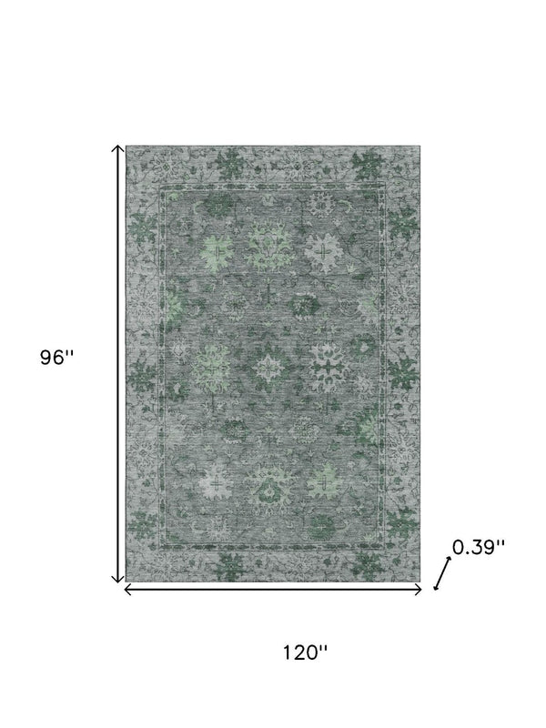 HomeRoots 9' X 12' Sage and Gray Oriental Rug – Washable, UV Protected, Durable, Perfect for Family Spaces! 716538