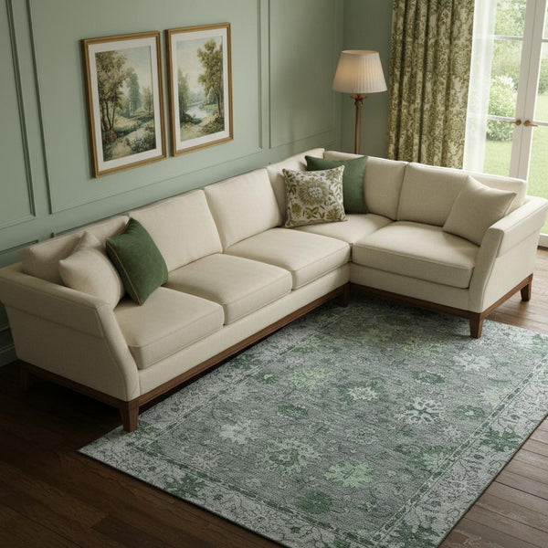HomeRoots 9' X 12' Sage and Gray Oriental Rug – Washable, UV Protected, Durable, Perfect for Family Spaces! 716538