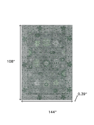 HomeRoots 10' X 14' Sage And Gray Oriental Area Rug – UV Protected, Washable, Stylish for High-Traffic Spaces 716539