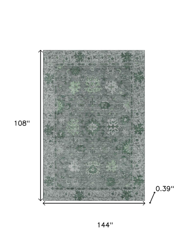 HomeRoots 10' X 14' Sage And Gray Oriental Area Rug – UV Protected, Washable, Stylish for High-Traffic Spaces 716539