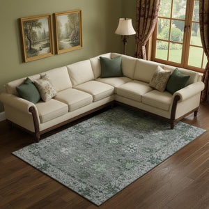 HomeRoots 10' X 14' Sage And Gray Oriental Area Rug – UV Protected, Washable, Stylish for High-Traffic Spaces 716539