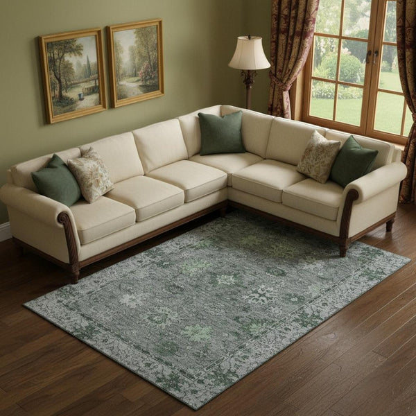 HomeRoots 10' X 14' Sage And Gray Oriental Area Rug – UV Protected, Washable, Stylish for High-Traffic Spaces 716539