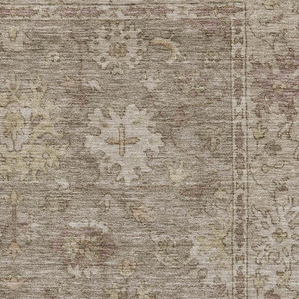 HomeRoots 5' X 8' Khaki and Beige Washable Oriental Area Rug with UV Protection for High-Traffic Spaces 716541