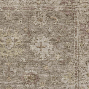 HomeRoots 8' Khaki and Beige Oriental Washable Round Rug - Stylish, Stain Resistant, UV Protected & Durable! 716542