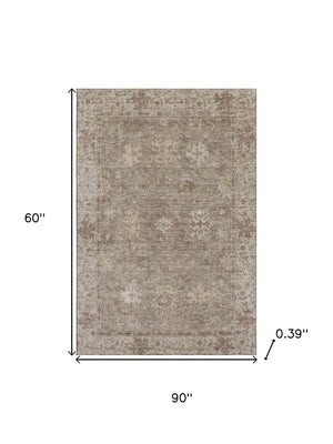 HomeRoots 8' Khaki and Beige Oriental Washable Round Rug - Stylish, Stain Resistant, UV Protected & Durable! 716542