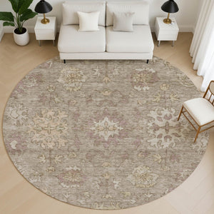 HomeRoots 8' X 10' Khaki and Beige Oriental Washable Area Rug - UV Protected, Durable & Stain Resistant Design 716543