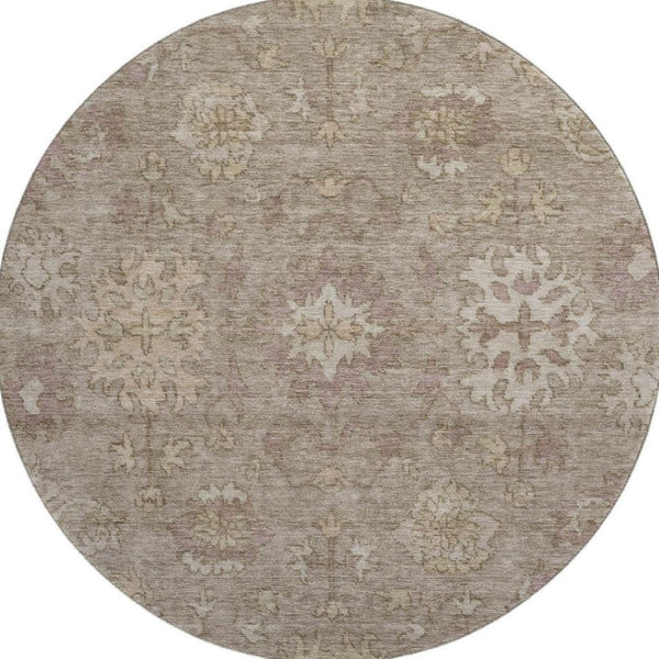 HomeRoots 8' X 10' Khaki and Beige Oriental Washable Area Rug - UV Protected, Durable & Stain Resistant Design 716543