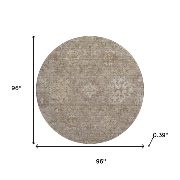 HomeRoots 8' X 10' Khaki and Beige Oriental Washable Area Rug - UV Protected, Durable & Stain Resistant Design 716543