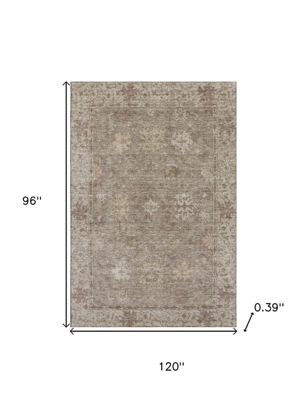 HomeRoots 9' X 12' Khaki and Beige Stain-Resistant Oriental Area Rug with UV Protection for Any Space 716544