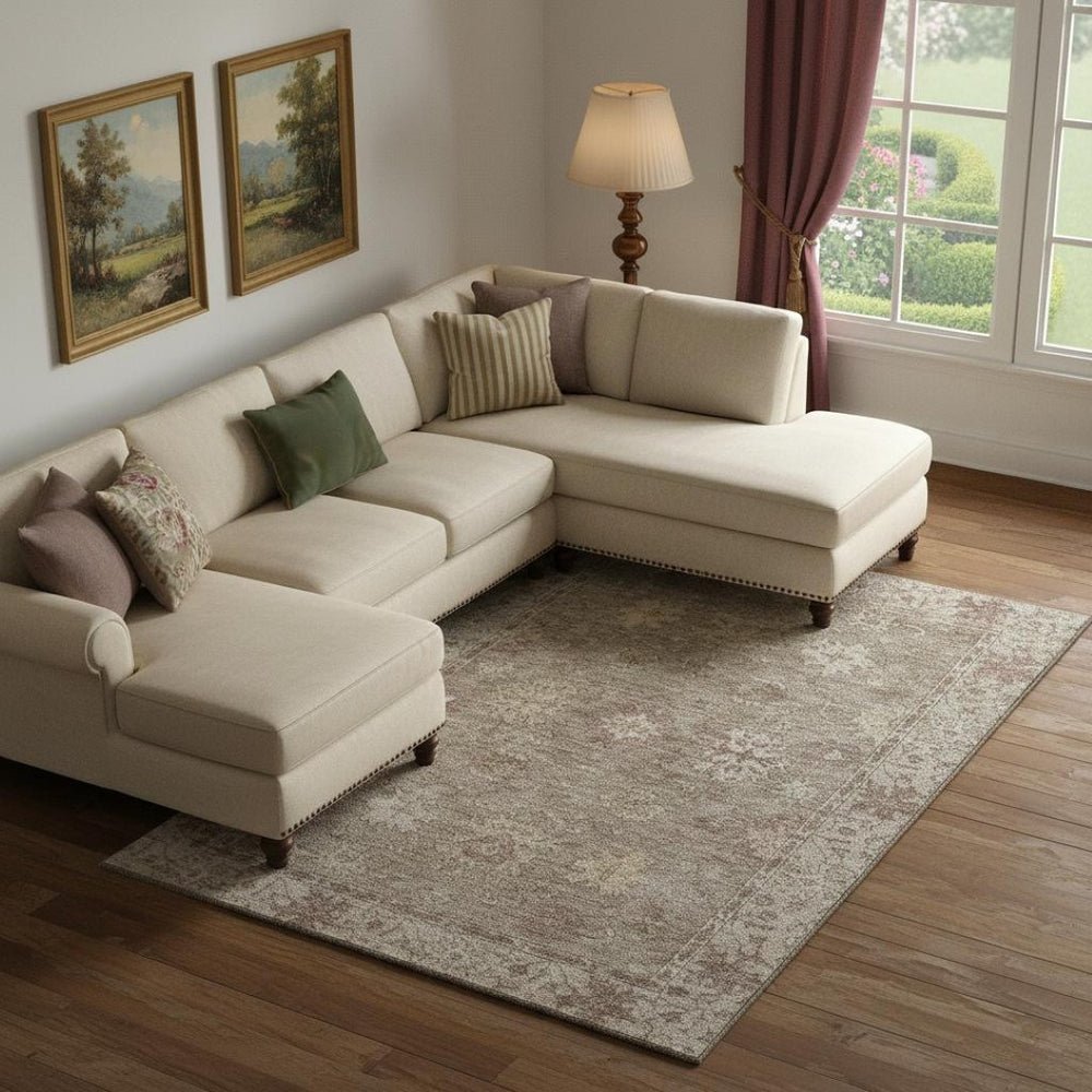 HomeRoots 9' X 12' Khaki and Beige Stain-Resistant Oriental Area Rug with UV Protection for Any Space 716544