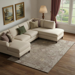 HomeRoots 9' X 12' Khaki and Beige Stain-Resistant Oriental Area Rug with UV Protection for Any Space 716544