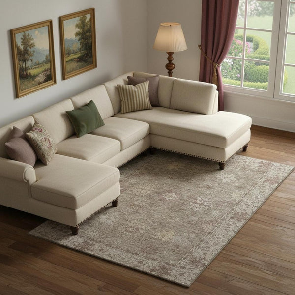HomeRoots 9' X 12' Khaki and Beige Stain-Resistant Oriental Area Rug with UV Protection for Any Space 716544