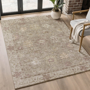 HomeRoots 10' X 14' Khaki & Beige Oriental Washable Area Rug - UV Protected, Non-Slip, Stain Resistant Design 716545