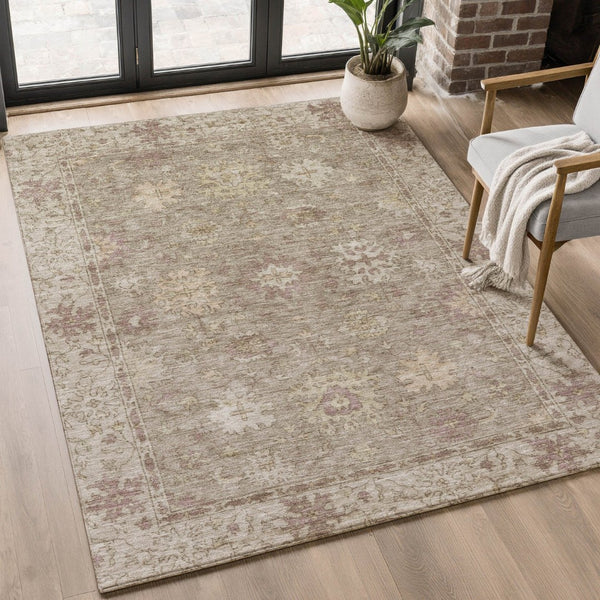 HomeRoots 10' X 14' Khaki & Beige Oriental Washable Area Rug - UV Protected, Non-Slip, Stain Resistant Design 716545