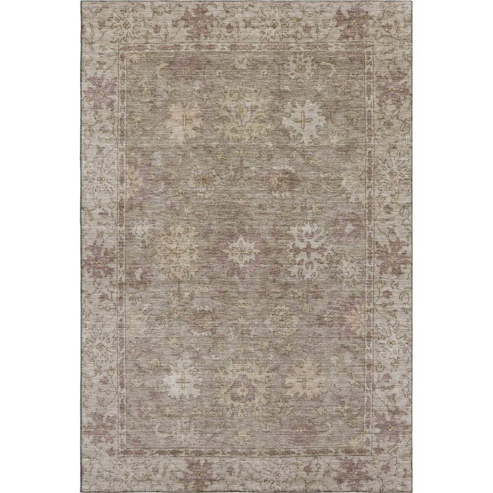 HomeRoots 10' X 14' Khaki & Beige Oriental Washable Area Rug - UV Protected, Non-Slip, Stain Resistant Design 716545