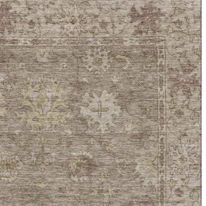 HomeRoots 10' X 14' Khaki & Beige Oriental Washable Area Rug - UV Protected, Non-Slip, Stain Resistant Design 716545