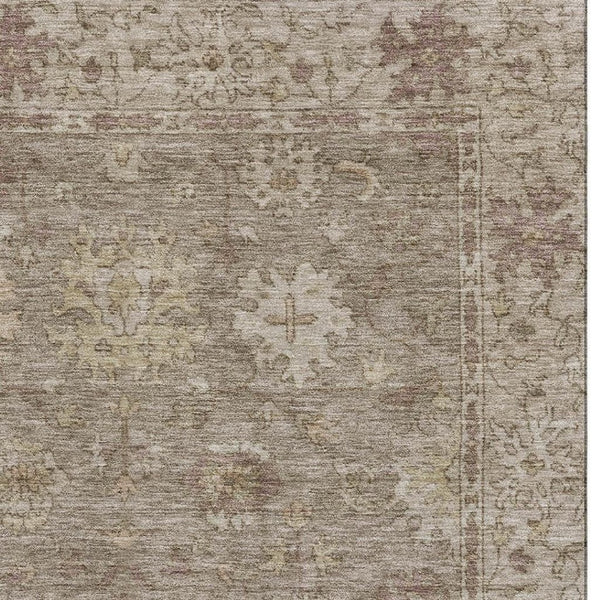 HomeRoots 10' X 14' Khaki & Beige Oriental Washable Area Rug - UV Protected, Non-Slip, Stain Resistant Design 716545