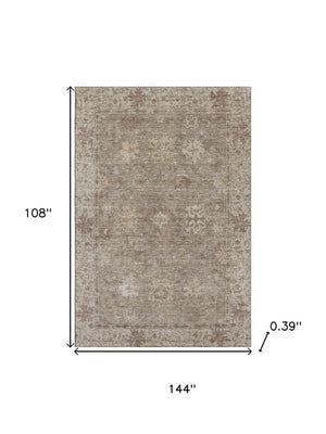 HomeRoots 10' X 14' Khaki & Beige Oriental Washable Area Rug - UV Protected, Non-Slip, Stain Resistant Design 716545
