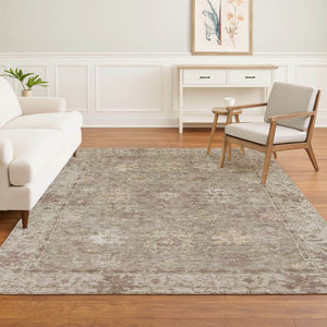 HomeRoots 10' X 14' Khaki & Beige Oriental Washable Area Rug - UV Protected, Non-Slip, Stain Resistant Design 716545