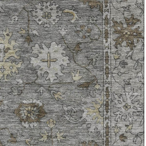 HomeRoots 5' X 8' Pewter & Taupe Oriental Rug - Washable, Stain-Resistant, UV-Protected for Family Comfort 716547