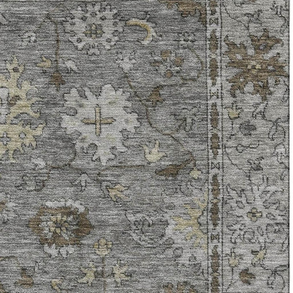 HomeRoots 5' X 8' Pewter & Taupe Oriental Rug - Washable, Stain-Resistant, UV-Protected for Family Comfort 716547