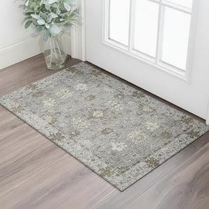HomeRoots 5' X 8' Pewter & Taupe Oriental Rug - Washable, Stain-Resistant, UV-Protected for Family Comfort 716547
