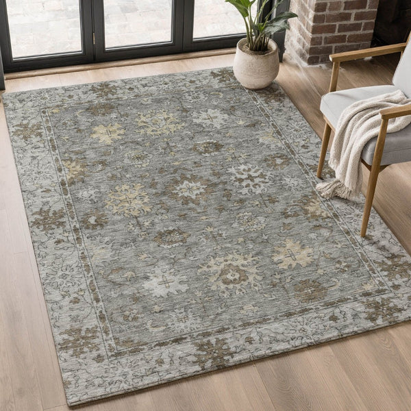 HomeRoots 8' Washable Pewter and Taupe Oriental Rug with UV Protection - Stain Resistant, Durable, Stylish Decor 716548