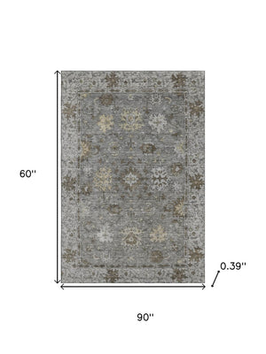HomeRoots 8' Washable Pewter and Taupe Oriental Rug with UV Protection - Stain Resistant, Durable, Stylish Decor 716548