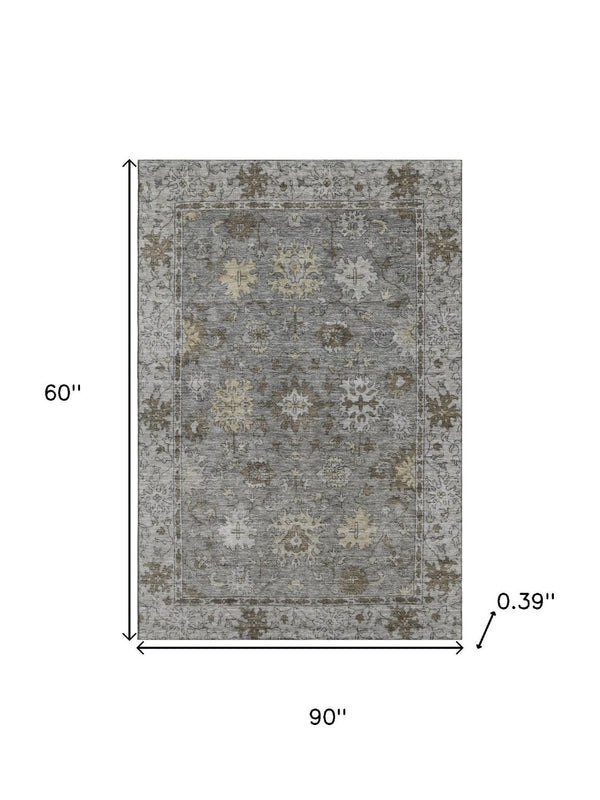 HomeRoots 8' Washable Pewter and Taupe Oriental Rug with UV Protection - Stain Resistant, Durable, Stylish Decor 716548