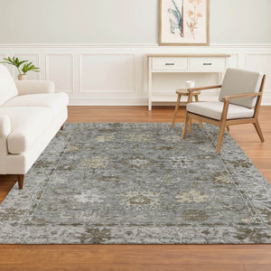 HomeRoots 8' Washable Pewter and Taupe Oriental Rug with UV Protection - Stain Resistant, Durable, Stylish Decor 716548