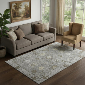 HomeRoots 8' Washable Pewter and Taupe Oriental Rug with UV Protection - Stain Resistant, Durable, Stylish Decor 716548