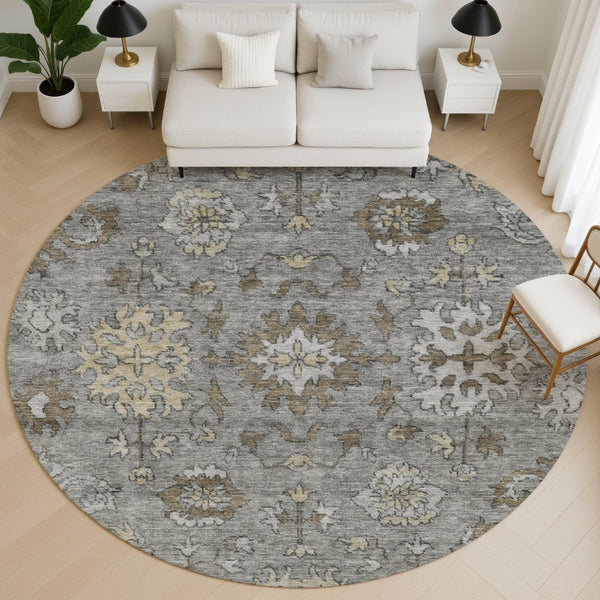 HomeRoots 8' X 10' Elegant Pewter & Taupe Oriental Washable Area Rug - UV Protected, Pet-Friendly & Durable 716549