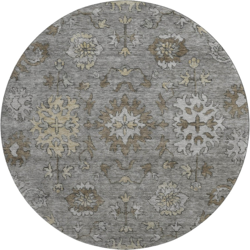 HomeRoots 8' X 10' Elegant Pewter & Taupe Oriental Washable Area Rug - UV Protected, Pet-Friendly & Durable 716549