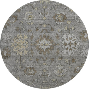 HomeRoots 8' X 10' Elegant Pewter & Taupe Oriental Washable Area Rug - UV Protected, Pet-Friendly & Durable 716549