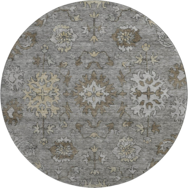 HomeRoots 8' X 10' Elegant Pewter & Taupe Oriental Washable Area Rug - UV Protected, Pet-Friendly & Durable 716549