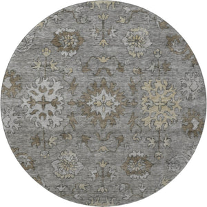 HomeRoots 8' X 10' Elegant Pewter & Taupe Oriental Washable Area Rug - UV Protected, Pet-Friendly & Durable 716549