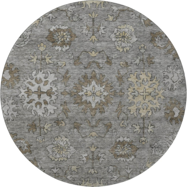 HomeRoots 8' X 10' Elegant Pewter & Taupe Oriental Washable Area Rug - UV Protected, Pet-Friendly & Durable 716549