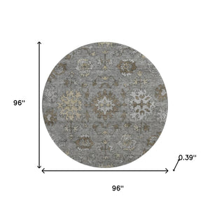 HomeRoots 8' X 10' Elegant Pewter & Taupe Oriental Washable Area Rug - UV Protected, Pet-Friendly & Durable 716549