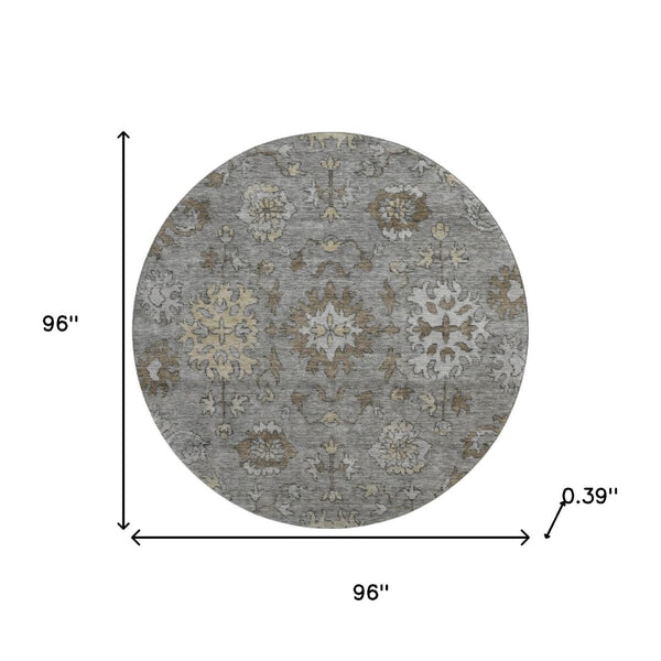 HomeRoots 8' X 10' Elegant Pewter & Taupe Oriental Washable Area Rug - UV Protected, Pet-Friendly & Durable 716549