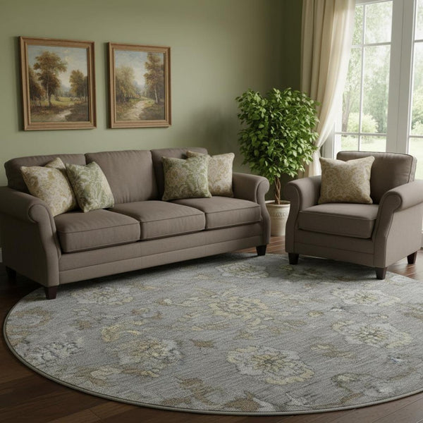 HomeRoots 8' X 10' Elegant Pewter & Taupe Oriental Washable Area Rug - UV Protected, Pet-Friendly & Durable 716549
