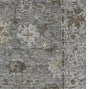 HomeRoots 9' X 12' Pewter and Taupe Oriental Area Rug – Machine Washable, UV Protected, Stain Resistant Design 716550