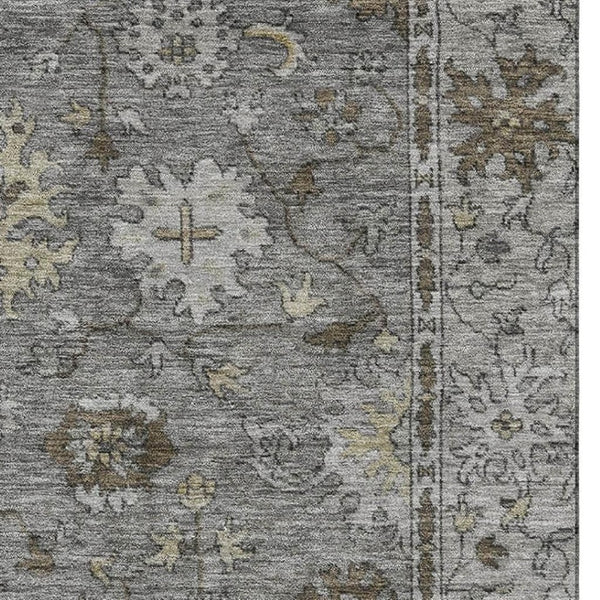 HomeRoots 9' X 12' Pewter and Taupe Oriental Area Rug – Machine Washable, UV Protected, Stain Resistant Design 716550